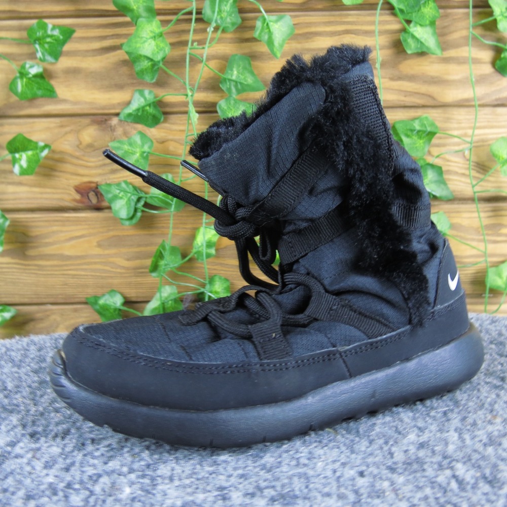 Nike Roshe One‎ Hi PS Kids Toddler Black Winter Snow Boots Faux Fur Lined 12